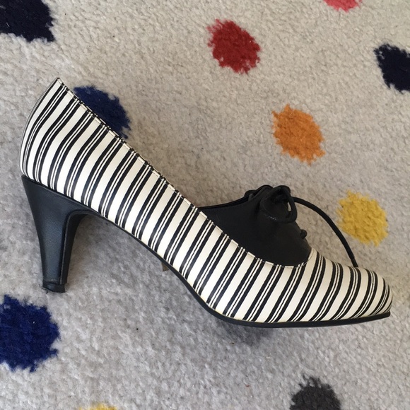 t.u.k. Black and White Striped Heels - Picture 2 of 4